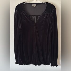 Wonderly Black Velvet Faux Wrap Blouse Large